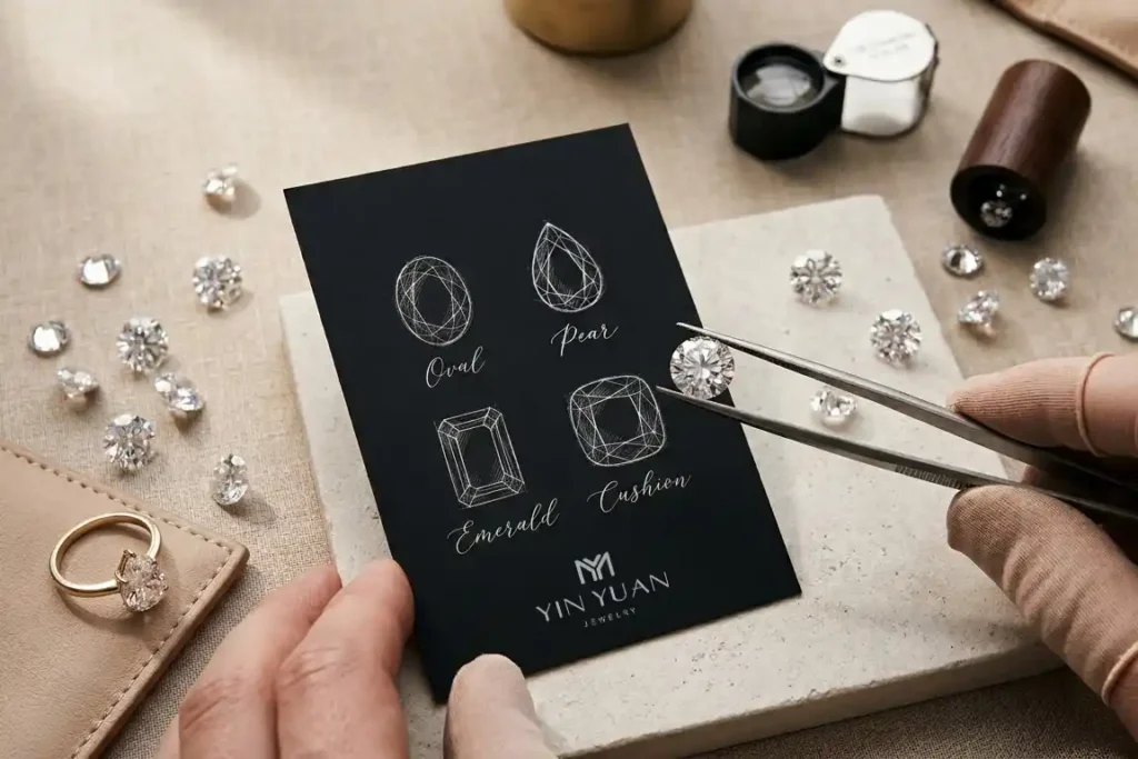 Специалисты Yinyuan Jewelry проверяют качество лабораторных бриллиантов перед изготовлением
