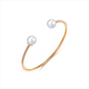 18K розовый золотой пресноводный  жемчужный браслет